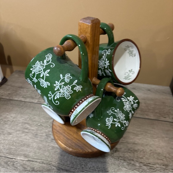 FLORAL PEDESTAL COFFEE MUG, Art Deco Print Mug With Coffee Mug Tree. 3B - Picture 5 of 5